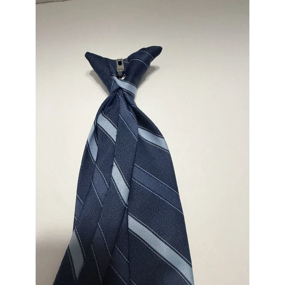 Ketch Mens Blue Striped Clip-On Necktie Navy Light Blue Diagonal Stripe Tie